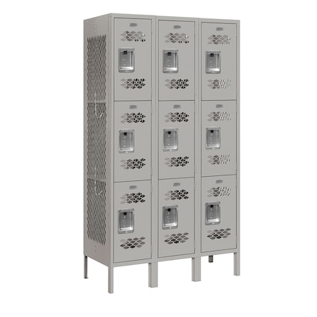 Salsbury Industries 3 Tier Vented Locker, 36"Wx66"Hx15"D, 9 Door, Gray, Unassembled 73355GY-U
